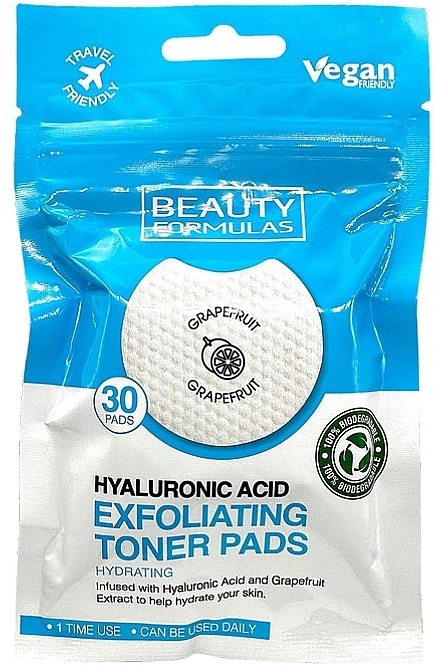 Feuchtigkeitsspendende Peeling-Pads mit Hyaluronsäure - Beauty Formulas Hyaluronic Acid Exfoliating Toner Pads  — Bild N1