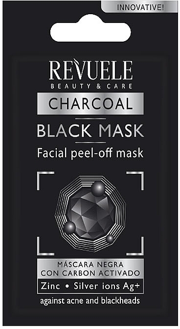 Tiefenreinigende Peel-Off-Gesichtsmaske gegen Hautunreinheiten mit Aktivkohle, Zink und Silberionen - Revuele Peel Off Active Charcoal Black Facial Mask — Bild N1