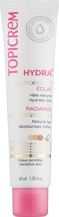 Feuchtigkeitsspendende Selbstbräunungscreme für Gesicht und Hals - Topicrem Hydra+ Radiance Progressive Tan — Bild N1