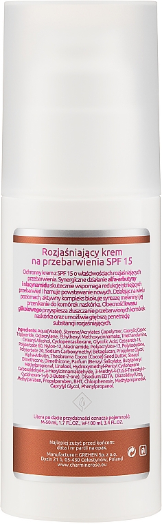 Aufhellende Gesichtscreme gegen Pigmentflecken mit Glykolsäure und Niacinamiden SPF15 - Charmine Rose Salon & SPA Professional Melanostatic Cream SPF 15 — Bild N4