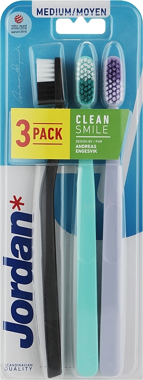 Zahnbürste mittel grün, lila, schwarz 3 St. - Jordan Clean Smile Medium — Bild N1