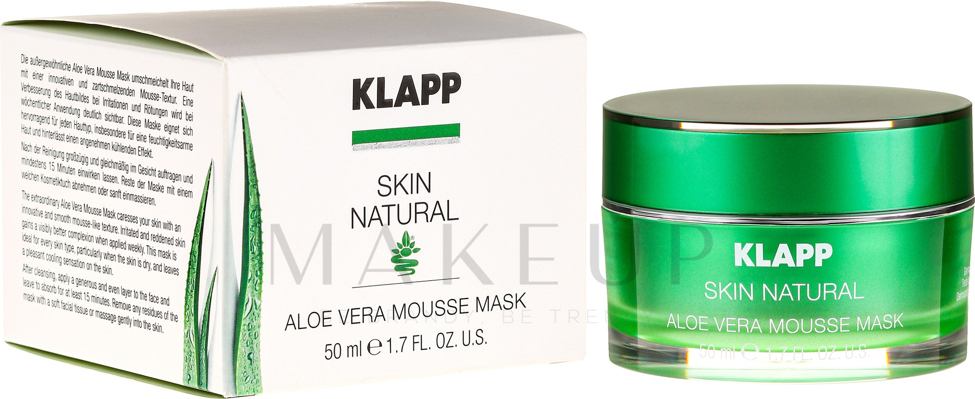 Beruhigende Gesichtsmaske mit Aloe Vera, Jojobaöl und Spirulina - Klapp Skin Natural Aloe Vera Mousse Mask — Bild 50 ml