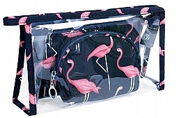 3in1 Kosmetiktasche Flamingo für Damen marineblau  - Ecarla — Bild N1