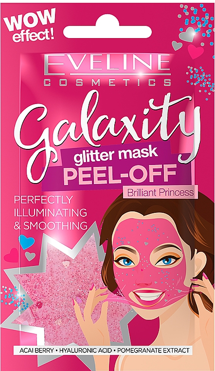 Aufhellende und glättende Peel-Off Maske für das Gesicht mit Acai-Beere, Hyaluronsäure und Granatapfelextrakt - Eveline Cosmetics Galaxity Glitter Mask Peel-off — Bild N1