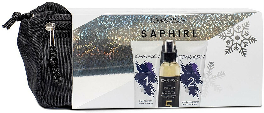 Haarpflegeset - Tomas Arsov Sapphire Set (Haarshampoo 250ml + Conditioner 250ml + Flüssiges Keratin für Haare 200ml + Kosmetiktasche 1 St.) — Bild N1