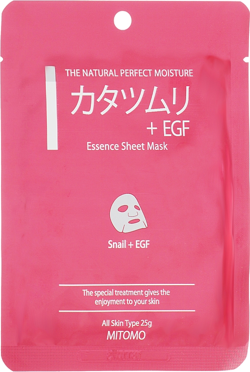 Tuchmaske für das Gesicht mit Schneckenextrakt + EGF - Mitomo Essence Sheet Mask Snail + EGF — Bild N1