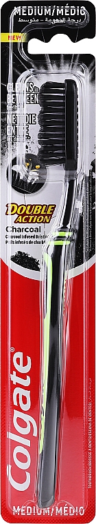 Zahnbürste mittel mit Aktivkohle schwarz-hellgrün - Colgate Double Action Charcoal Medium Toothbrush — Bild N1