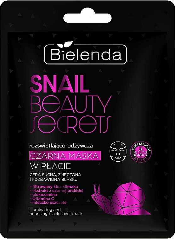 Aufhellende und pflegende schwarze Tuchmaske - Bielenda Snail Beauty Secrets Black Sheet Mask  — Bild N1