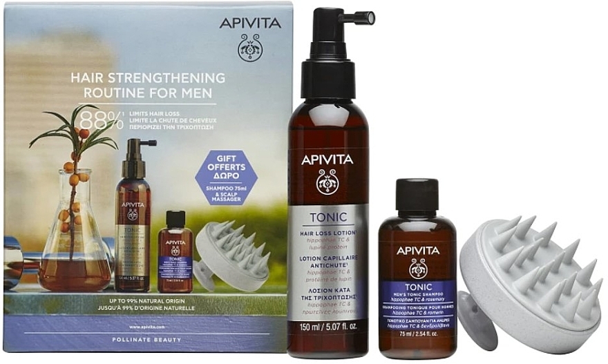Set - Apivita Hair Strengthening Routine For Man (h/lot/150ml + shm/75ml + mass/brush/1pcs) — Bild N1
