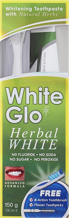 Zahnpflegeset weiß-gelb - White Glo Herbal White Set (Zahnpaste 100ml + Zahnbürste 1St. + Interdentalbürste))  — Bild N2