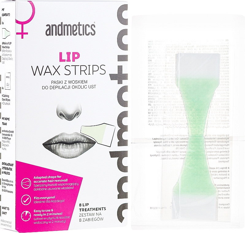 Set Enthaarungsstreifen für die Oberlippe für Damen - Andmetics Lip Wax Strips Women (strips/8x2pc + wipes/4pc) — Bild N1