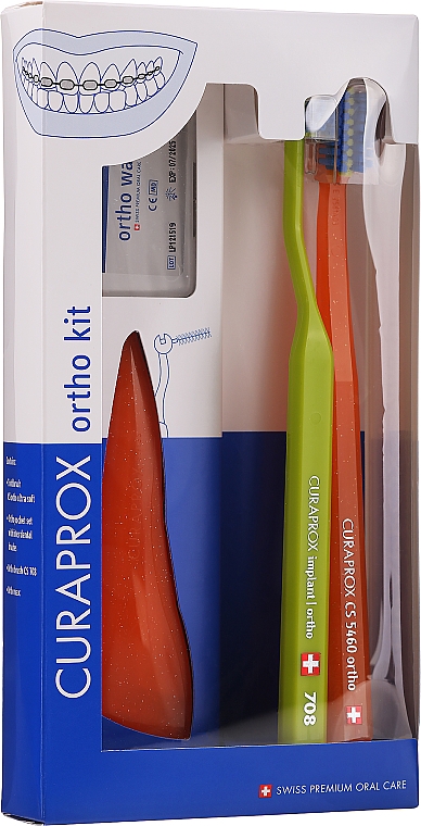 Set Variante 28 (grün, orange) - Curaprox Ortho Kit (brush/1pcs + brushes 07,14,18/3pcs + UHS/1pcs + orthod/wax/1pcs + box) — Bild N3