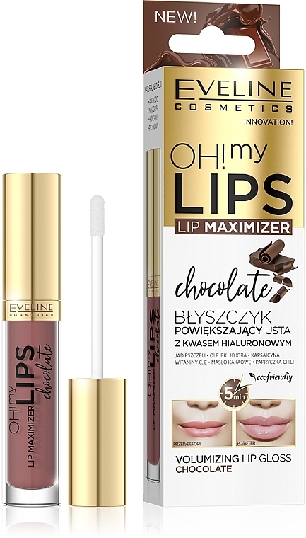 Lipgloss Schokolade - Eveline Cosmetics OH! My Lips Lip Maximizer Chocolate — Bild N1