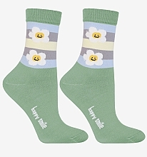 Lange Damensocken mit Gänseblümchen und Streifen, grün - Moraj — Bild N1