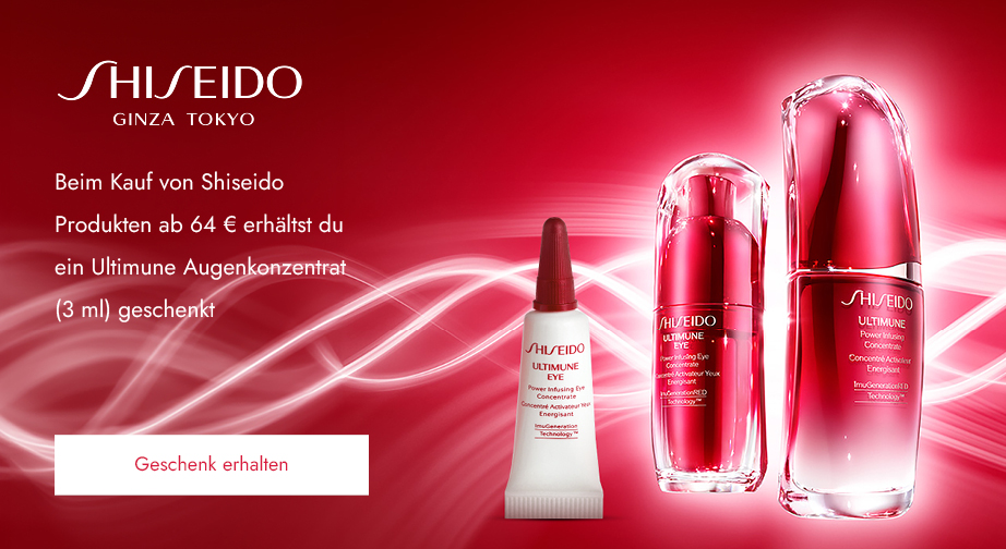 Beim Kauf von Shiseido Produkten ab 64 € erhältst du ein Ultimune Augenkonzentrat (3 ml) geschenkt