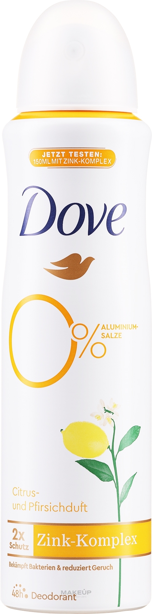 Deospray Zitrus und Pfirsich Aluminiumfrei - Dove Go Fresh Citrus & Peach Deodorant  — Bild 150 ml