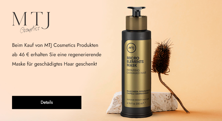 Beim Kauf von MTJ Cosmetics Produkten ab 46 € erhalten Sie eine regenerierende Maske für geschädigtes Haar geschenkt