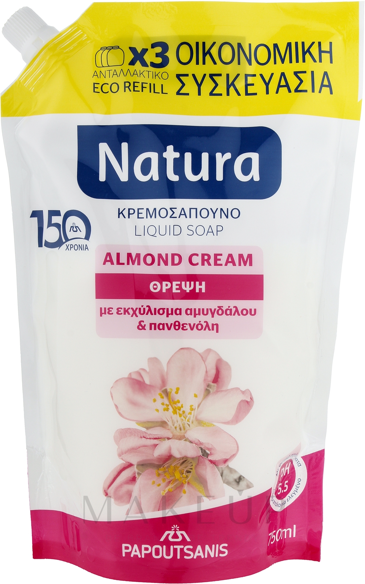Flüssige Cremeseife mit Mandel - Papoutsanis Natura Pump Almond Cream (Refill) — Bild 750 ml