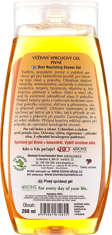 Pflegendes Duschgel mit Bierhefe - Bione Cosmetics Beer Nourishing Shower Gel — Bild N2