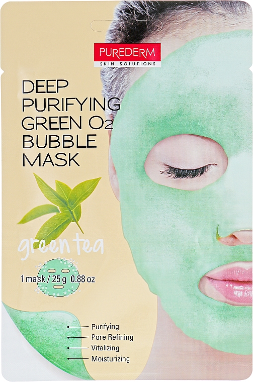 Tiefenreinigende und feuchtigkeitsspendende Schaummaske für Gesicht mit grünem Tee - Purederm Deep Purifying Green O2 Bubble Mask Green Tea — Bild N1