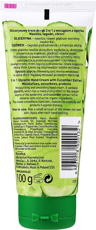 Glättende Glycerin-Handcreme mit Gurkenextrakt - Joanna Naturia Glycerin Smoothing Cucumber Hand Cream — Bild N2