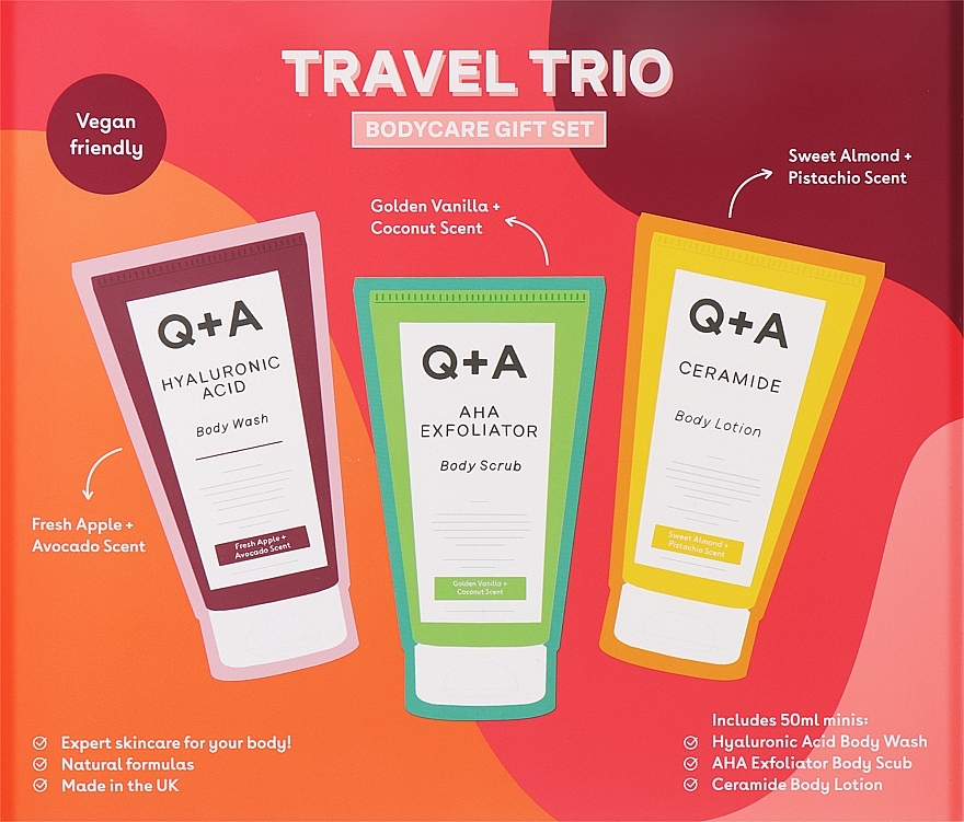 Q+A Travel Trio (Duschgel 50ml + Körperpeeling 50ml + Körperlotion 50ml)  - Gesichtspflegeset — Bild N1