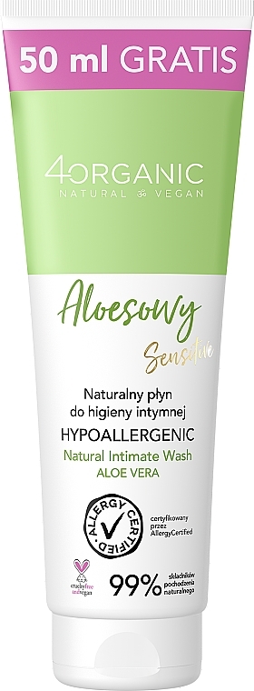 Natürliche Flüssigkeit für die Intimhygiene mit Aloe - 4Organic Natural Intimate Wash Aloe — Bild N1