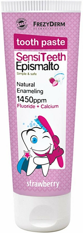 Schützende Kinderzahnpasta für den Zahnschmelz mit Fluorid, Kalzium und Erdbeergeschmack - Frezyderm SensiTeeth Epismalto Toothpaste 1450 ppm — Bild N1