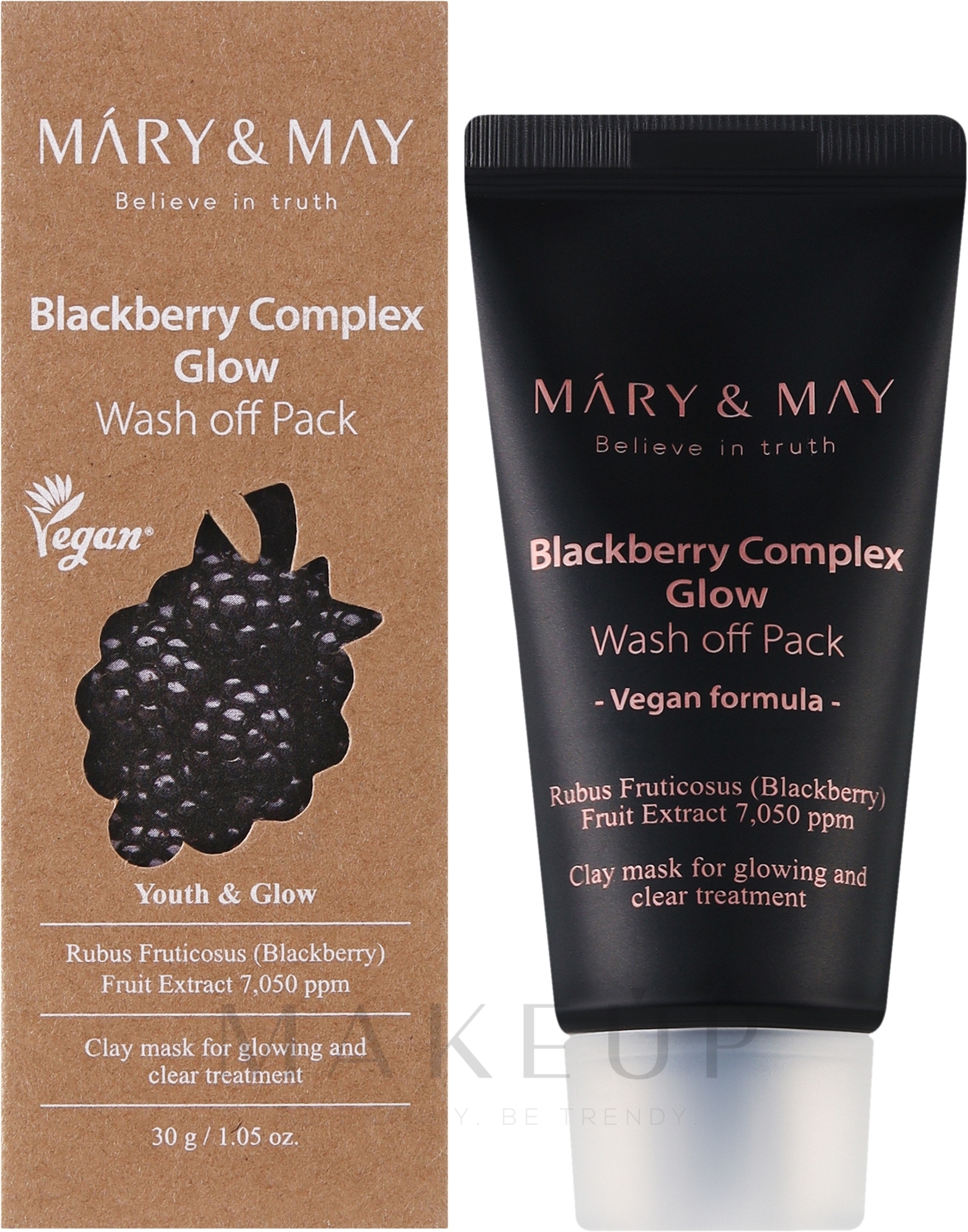 Antioxidative Ton-Gesichtsmaske mit Brombeere - Mary & May Blackberry Complex Glow Wash Off Mask — Bild 30 g