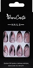 Künstliche Nägel mit schwarzem und silbernem Fadenmotiv 24 St. - Deni Carte Nails Natural 2 Minutes Manicure  — Bild N1