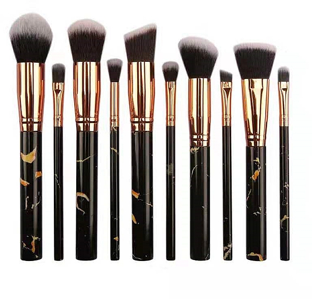 Make-up Pinsel-Set 10 St. schwarz-gold - Lewer Brushes 10 Black Gold With Fel-tip Pens — Bild N1