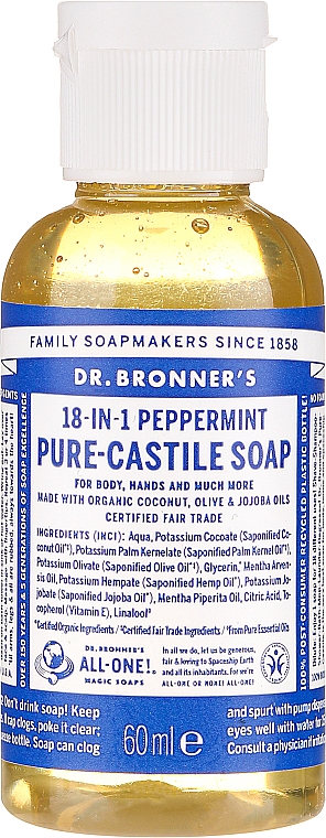 18in1 Flüssigseife mit Pfefferminze für Körper und Hände - Dr. Bronner’s 18-in-1 Pure Castile Soap Peppermint — Bild N1