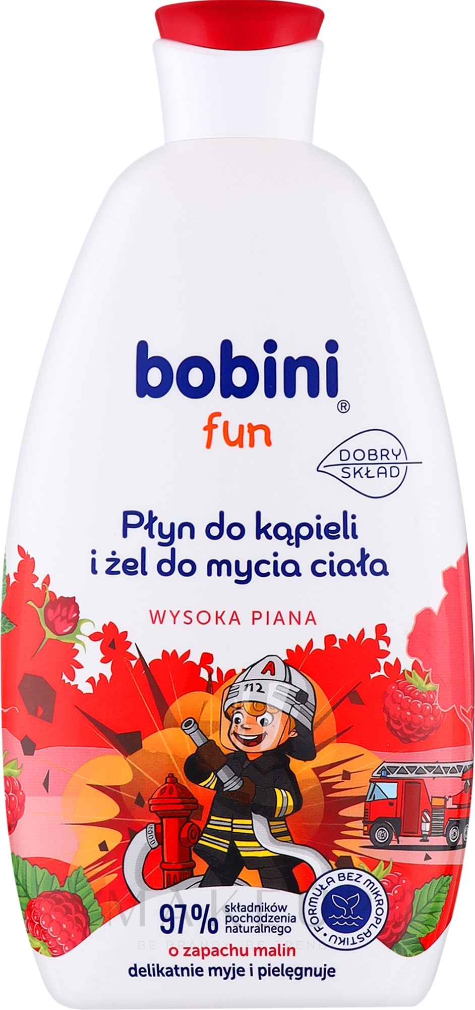 Badegel-Schaum mit Himbeerduft - Bobini Fun Bubble Bath & Body High Foam Raspberry — Bild 500 ml