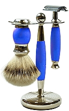 Düfte, Parfümerie und Kosmetik Set - Golddachs Synthetic Hair, Safety Razor Polymer Blue Chrom (sh/brush + razor + stand)