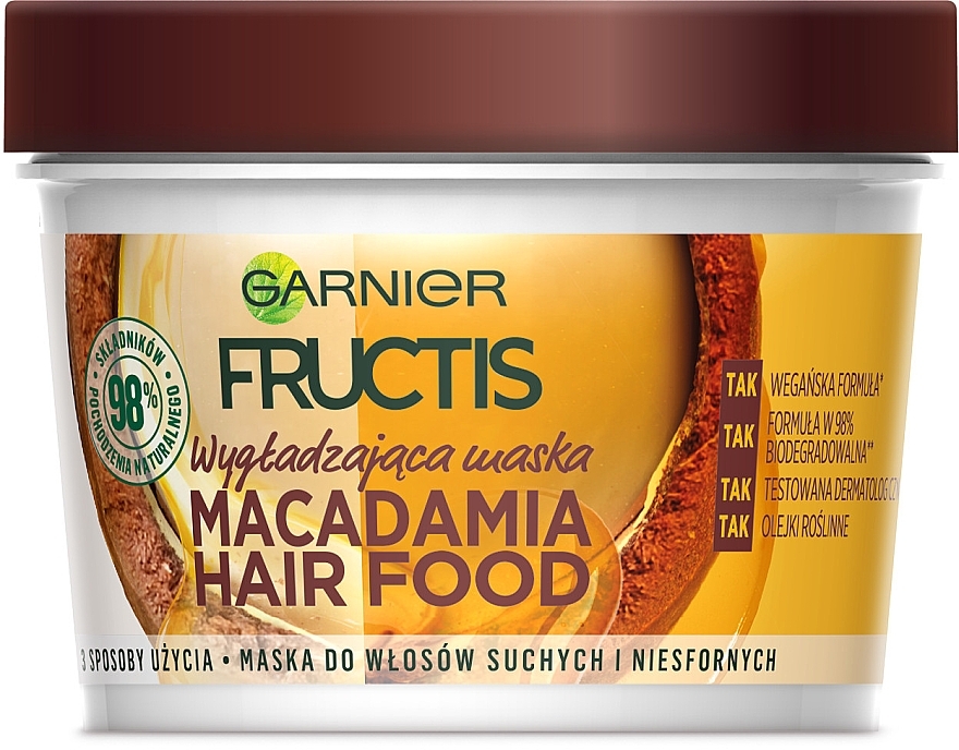 Feuchtigkeitsspendende Maske mit Macadamia für trockenes und widerspenstiges Haar - Garnier Fructis Macadamia Hair Food Mask