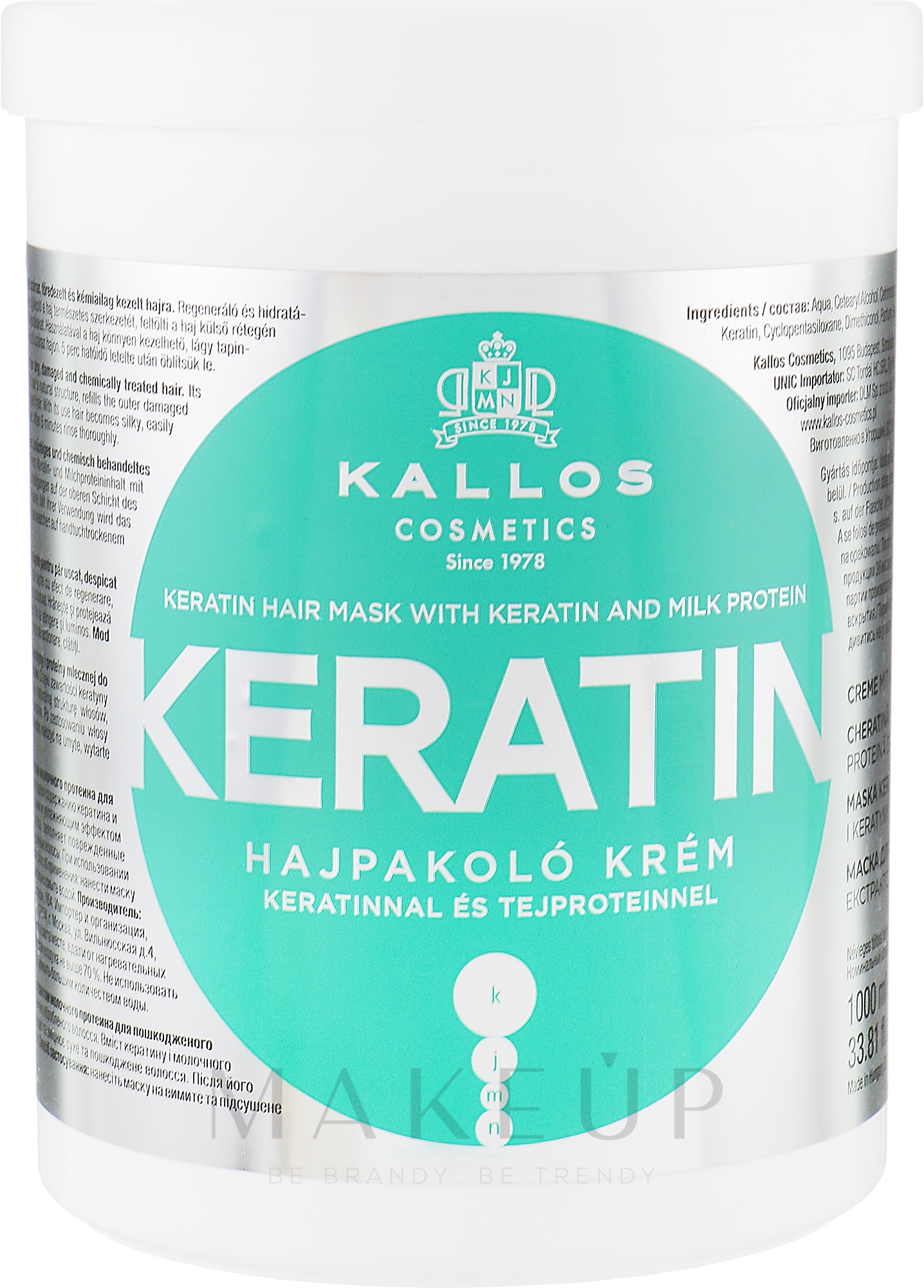 Haarmaske mit Keratin und Milchproteinen - Kallos Cosmetics Keratin Hair Mask — Bild 1000 ml