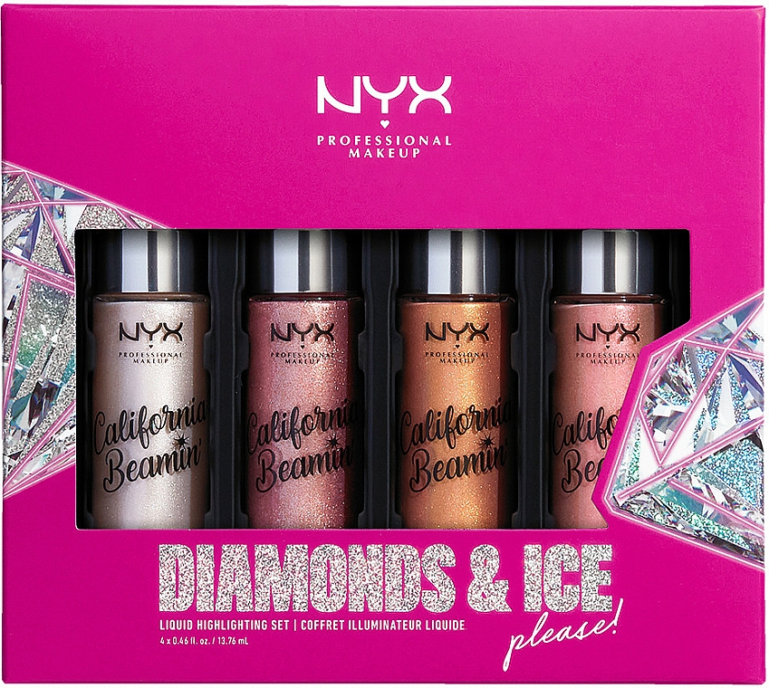 Make-up Set (Highlighter 4x13,76ml) - NYX Professional Makeup Diamonds & Ice, Please Shimmer Body Oil — Bild N1