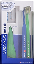 Zahnpflegeset für Spangenträger, Variante 7 (grün, blau) - Curaprox Ortho Kit (Zahnbürste 1St. + Interdentalbürsten 07,14,18 mit Plastikhalter 3 St. + Aufbewahrungsbox 1 St. + Einbüschelbürste 1St. + Ortho-Wachs 1St.) — Bild N1