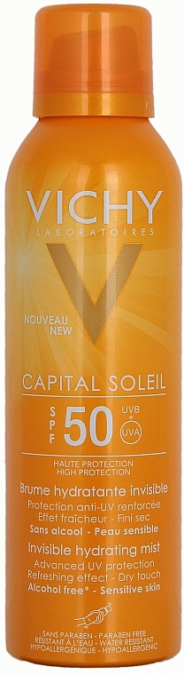 Feuchtigkeitsspendendes und transparentes Sonnenschutzspray für Körper und Gesicht SPF 50 - Vichy Capital Soleil SPF 50 Invisible Hydrating Mist