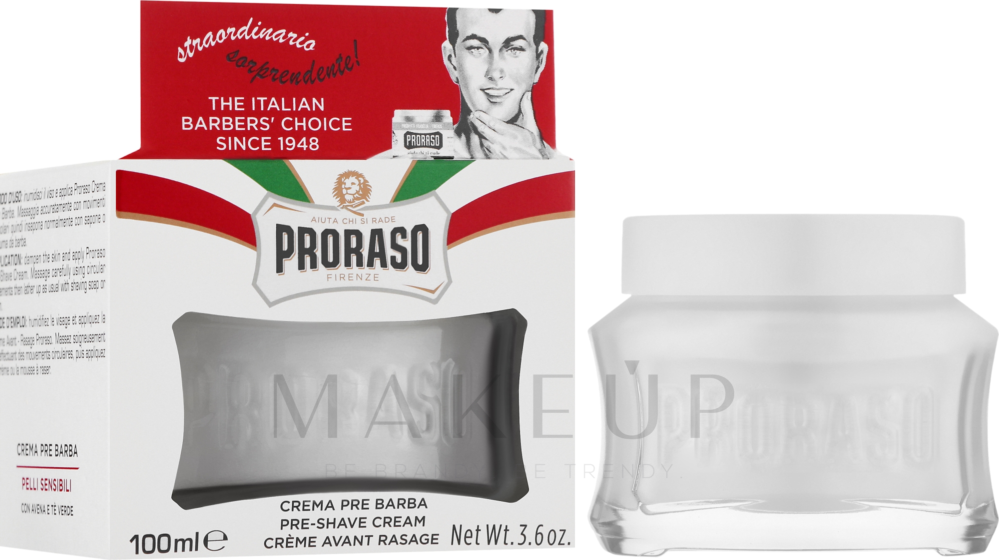 Pre Shave Creme gegen irritierte Haut mit grünem Tee und Haferflocken - Proraso White Pre Shaving Cream — Bild 100 ml