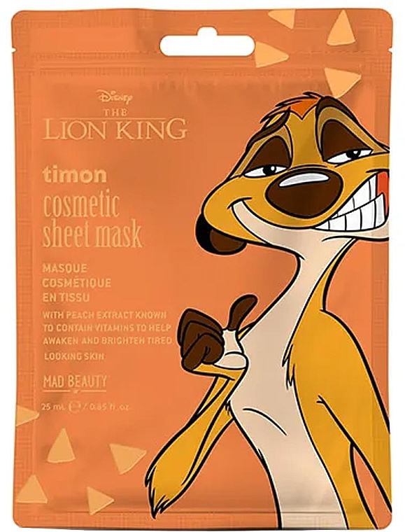 Mad Beauty Disney The Lion King Timon Cosmetic Sheet Mask - Tuchmaske mit Pfirsichextrakt für das Gesicht — Bild N1