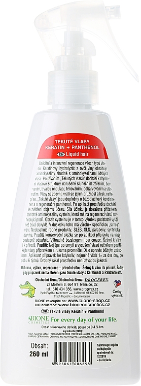 Regenerierender Haarspray mit Keratin und Panthenol - Bione Cosmetics Keratin + Panthenol Liquid Hair — Bild N2