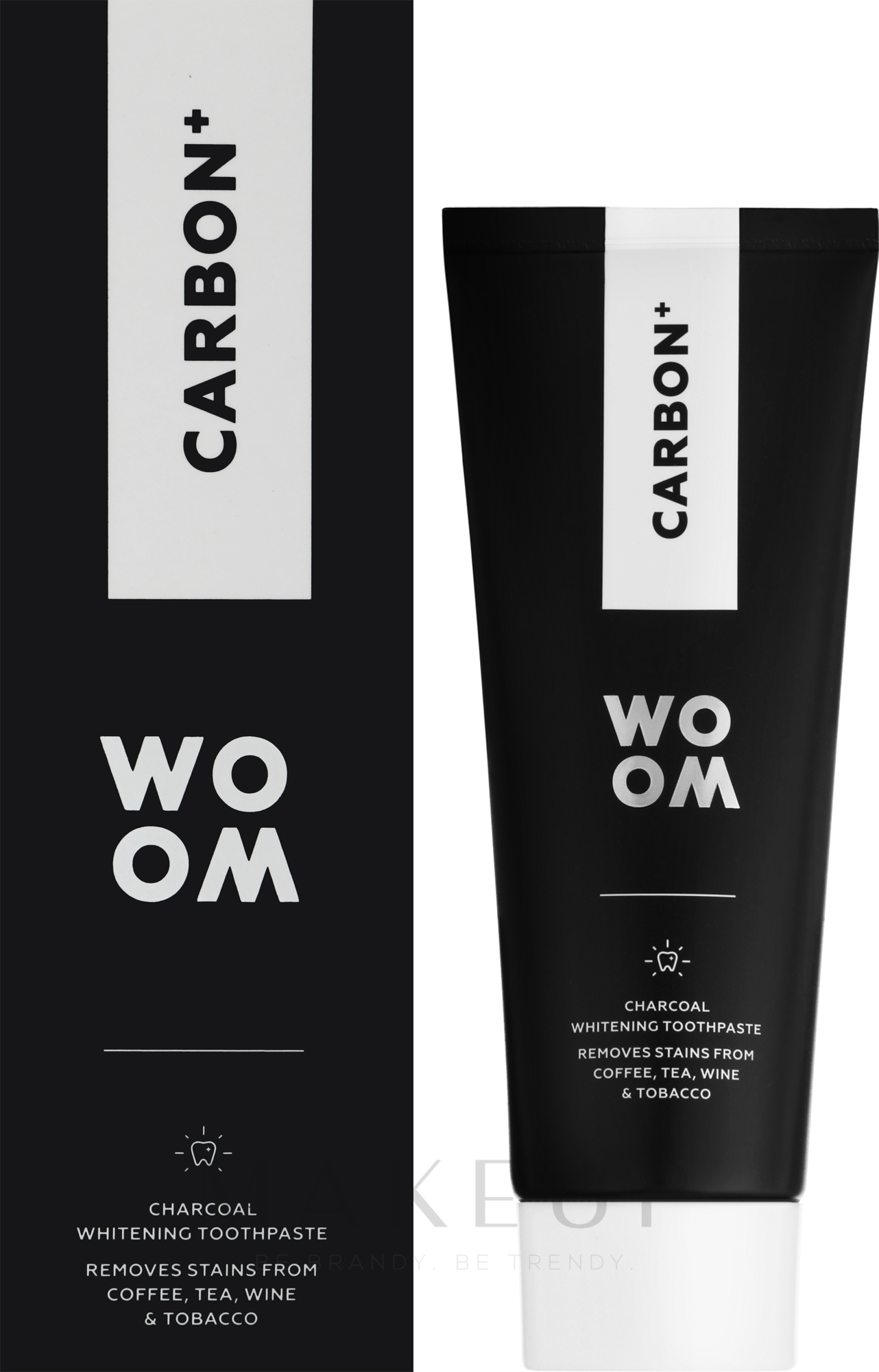 Aufhellende Zahnpasta mit Aktivkohle - Woom Carbon+ Black Whitening Toothpaste — Bild 75 ml