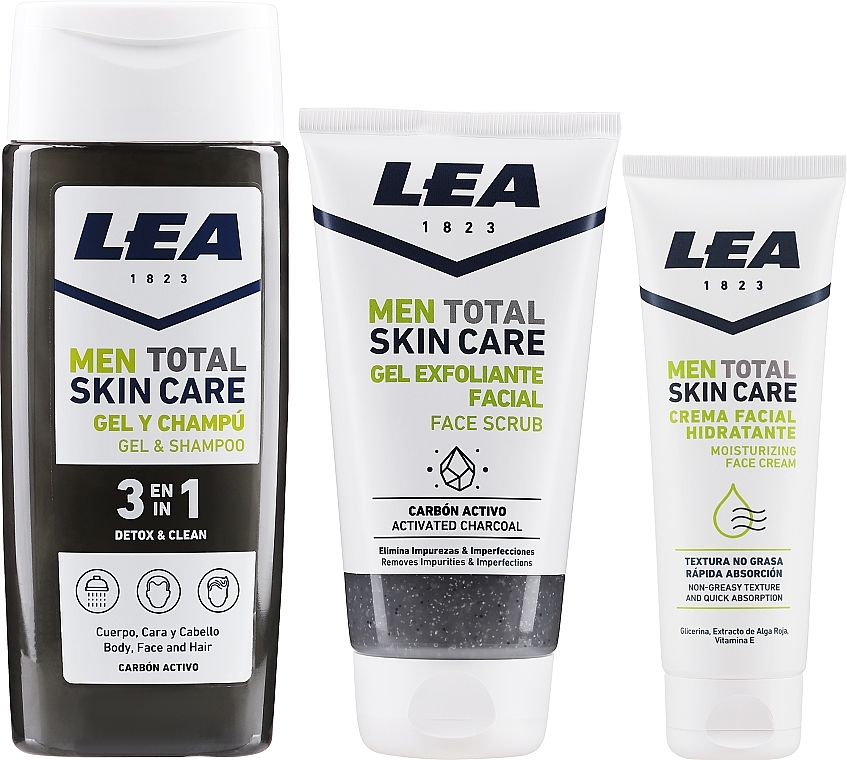 Gesichtspflegeset - Lea Men Total Skin Care Detox & Clen (Duschgel 300ml + Gesichtscreme 75ml + Gesichtspeeling 150ml) — Bild N2