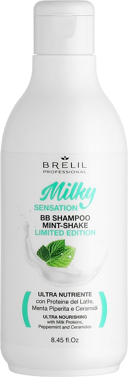 Erfrischendes und revitalisierendes Minz- und Milchprotein-Shampoo - Brelil Milky Sensation BB Shampoo Mint-Shake Limitide Edition — Bild N1