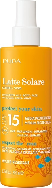 Sonnenschutzmilch für Gesicht und Körper - Pupa Sunscreen Milk Medium Protection SPF 15 — Bild N1