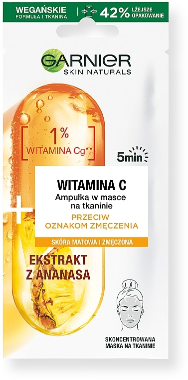 Feuchtigkeitsspendende Tuchmaske für das Gesicht mit Vitamin C und Ananasextrakt - Garnier Skin Naturals — Bild N1