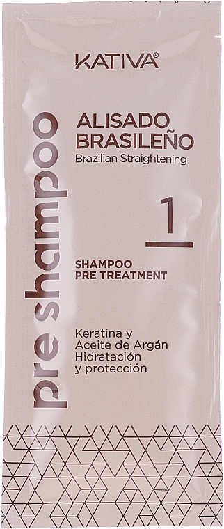 Keratin-Haarglättungs-Kit für Brünetten - Kativa Alisado Brasileno Straighten Brunette (Pre-Shampoo 15ml + Haarmaske 150ml + Shampoo 30ml + Conditioner 30ml + Pinsel 1 St. + Einweg-Handschuhe) — Bild N2