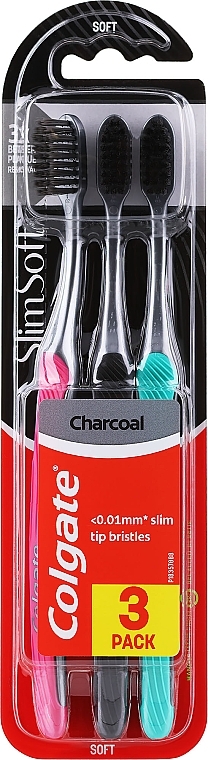 Zahnbürste weich rosa, schwarz, türkis  - Colgate Slim Soft Charcoal  — Bild N1