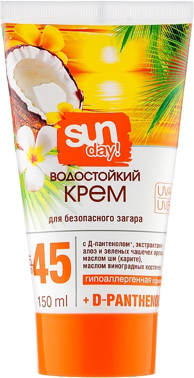 Wasserfeste Sonnencreme mit Aloe und Vitaminen SPF 45 - Sun Day — Bild N2